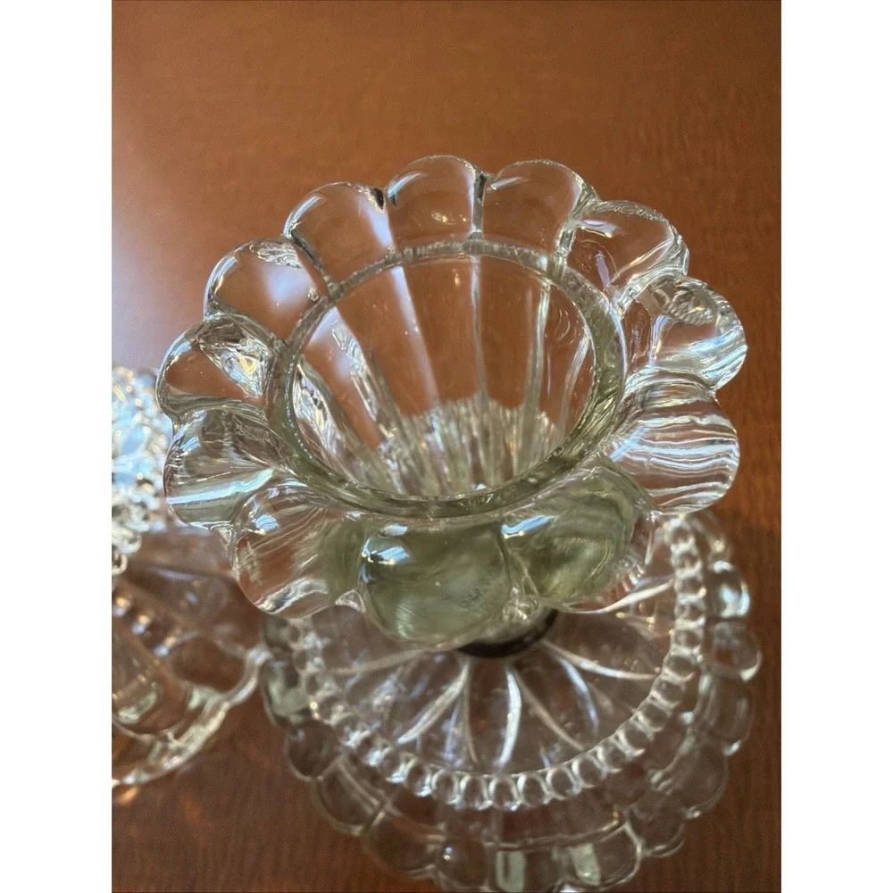 Vtg 1950's Art Deco Cut Glass Pair Of Candlestick Holders 4